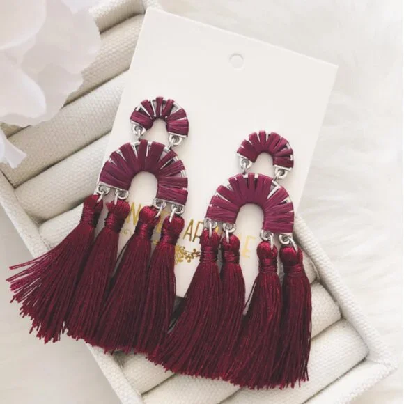 Kinsley Armelle Pavlova Collection Silver Maroon Earrings NWT - Picture 2 of 2